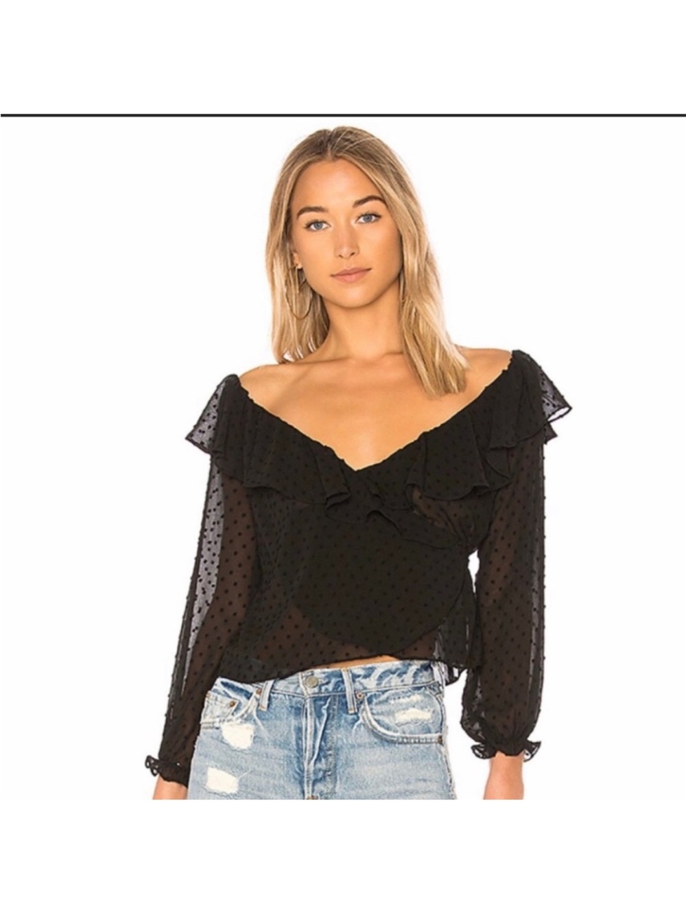 Majorelle Revolve Black Swiss Dot Wrap Blouse size small